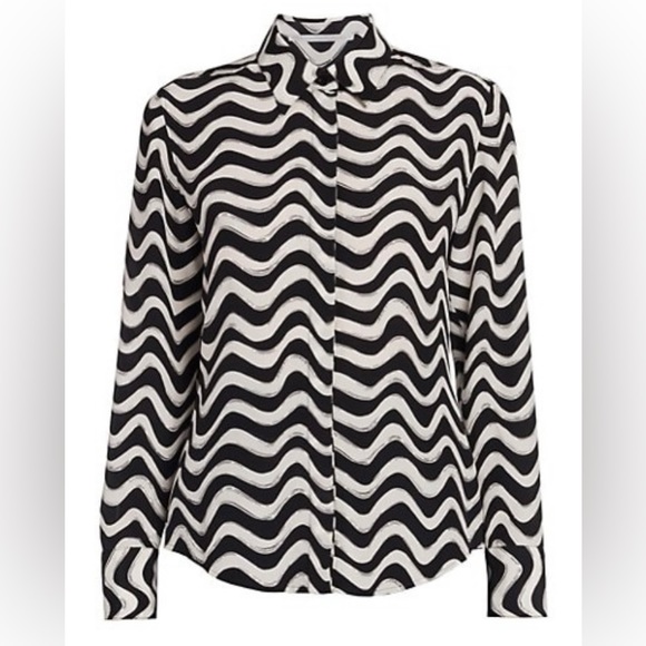 LUXE NWT STELLA MCCARTNEY WILLOW ZIG ZAG STRIPE SILK BLOUSE TOP SHIRT SIZE 40 - Picture 3 of 15